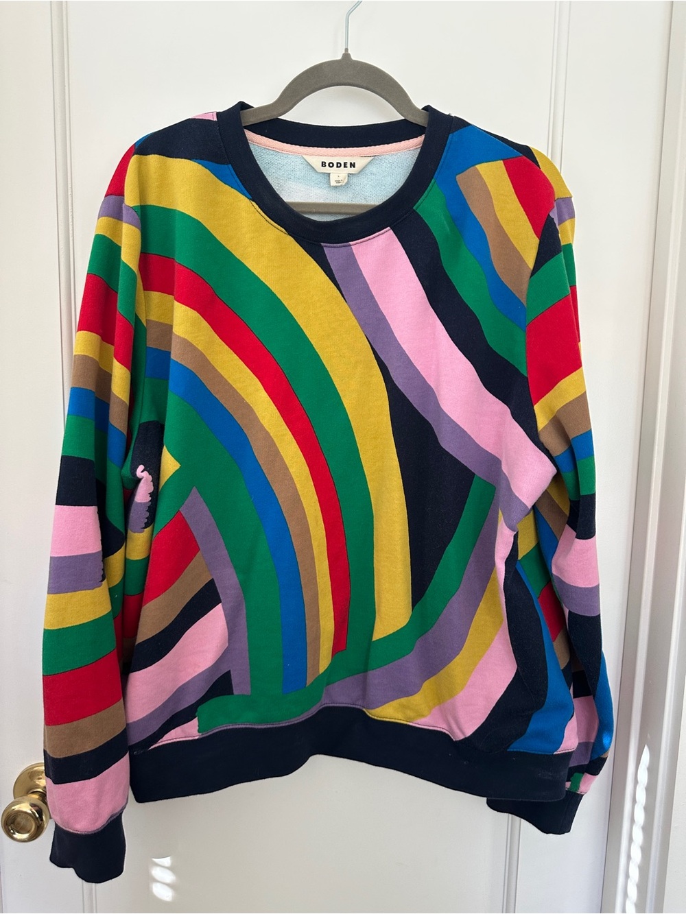 Boden Multicolor Crewneck Sweater with Navy Trim